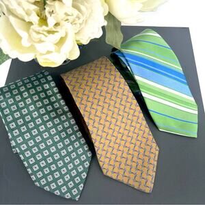 Set of 3 Silk Green, Gold, & Blue Men's Ties - Brooks Brothers & Michael Kors